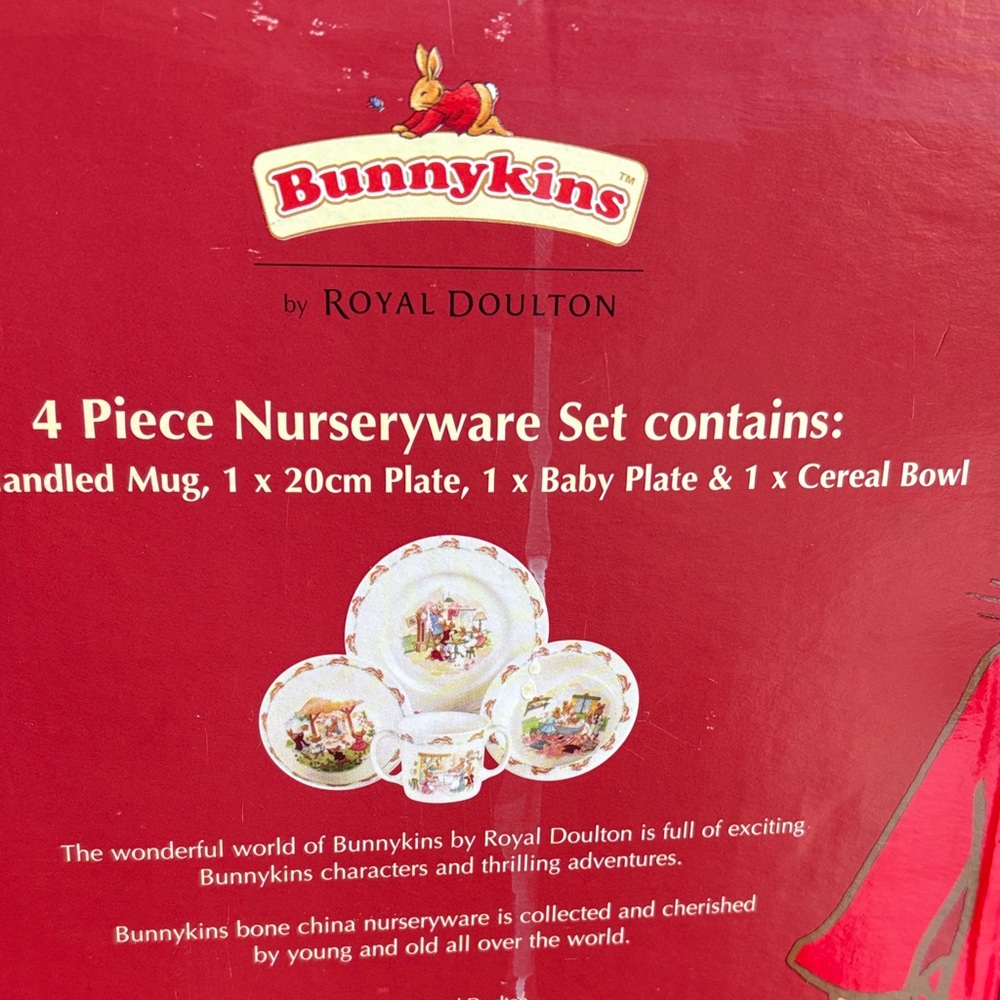 Royal Doulton Bunnykins 4 pc Nurserywear set plate, mug, 2 bowls NWOT